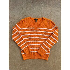 Lauren Ralph Lauren Orange Women's V-neck Knit Sweater LRL N3